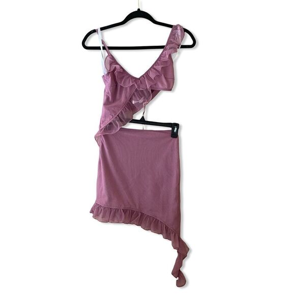 More To Come Payton Ruffle Dress pink mini cut out Y2K Revolve NWT S - Picture 7 of 9
